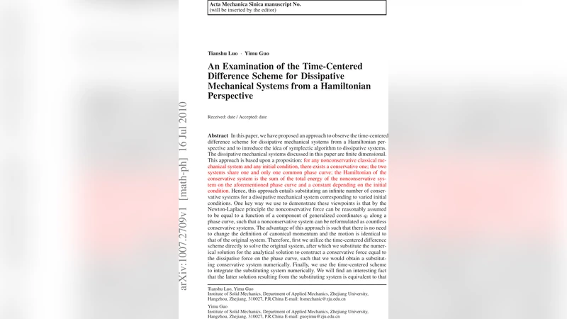 An Examination of the Time-Centered Difference Scheme for Dissipative   Mechanical Systems from a Hamiltonian Perspective