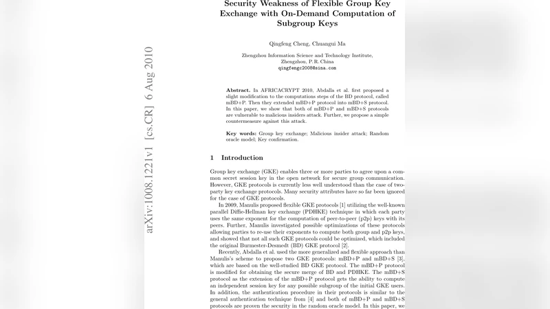 Security Weakness of Flexible Group Key Exchange with On-Demand   Computation of Subgroup Keys