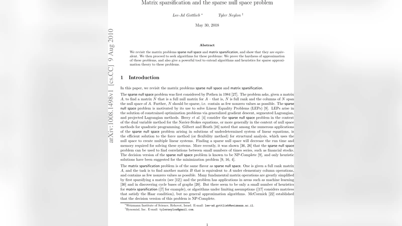Matrix sparsification and the sparse null space problem