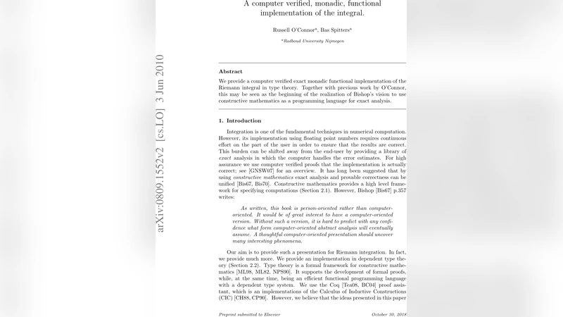A computer verified, monadic, functional implementation of the integral