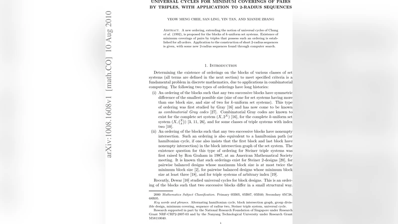 Universal Cycles for Minimum Coverings of Pairs by Triples, with   Application to 2-Radius Sequences