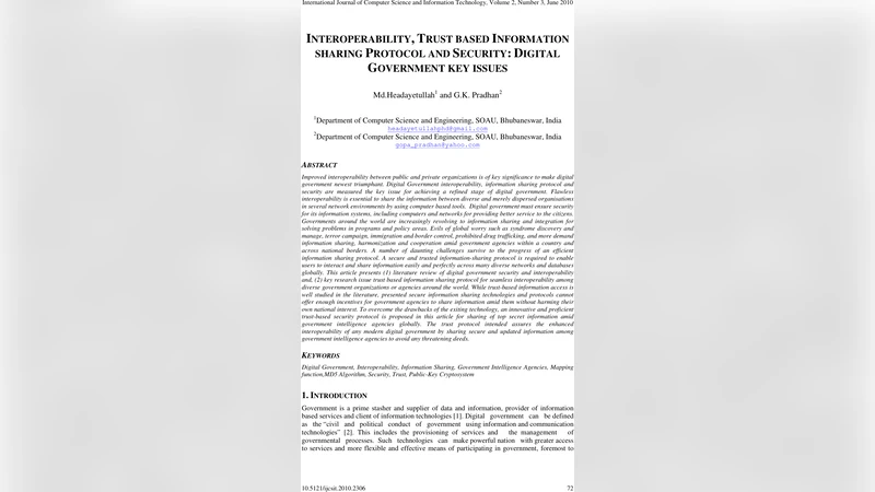 Interoperability, Trust Based Information Sharing Protocol and Security:   Digital Government Key Issues