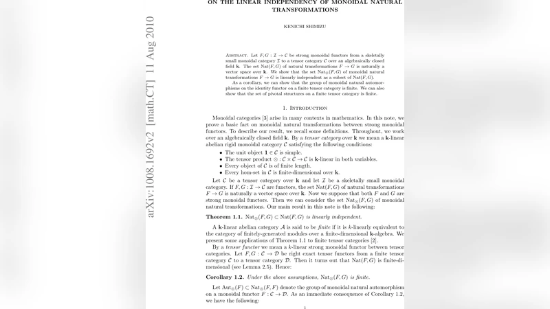 On the linear independency of monoidal natural transformations