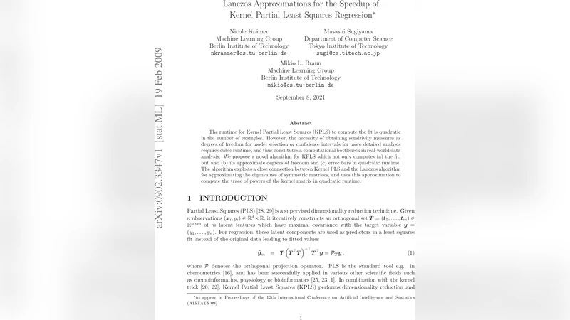 Lanczos Approximations for the Speedup of Kernel Partial Least Squares   Regression