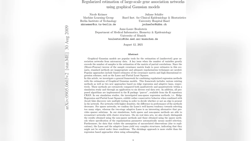 Regularized estimation of large-scale gene association networks using   graphical Gaussian models