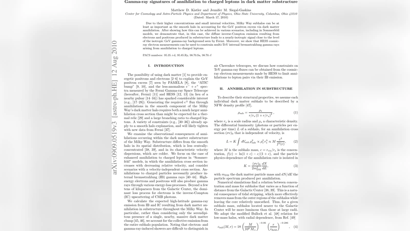 Gamma-ray signatures of annihilation to charged leptons in dark matter   substructure