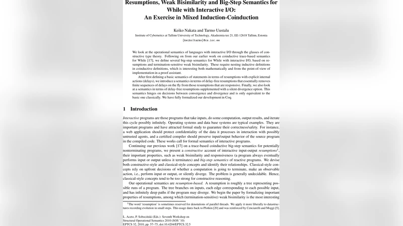 Resumptions, Weak Bisimilarity and Big-Step Semantics for While with   Interactive I/O: An Exercise in Mixed Induction-Coinduction
