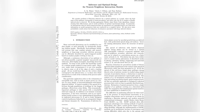 Inference and Optimal Design for Nearest-Neighbour Interaction Models