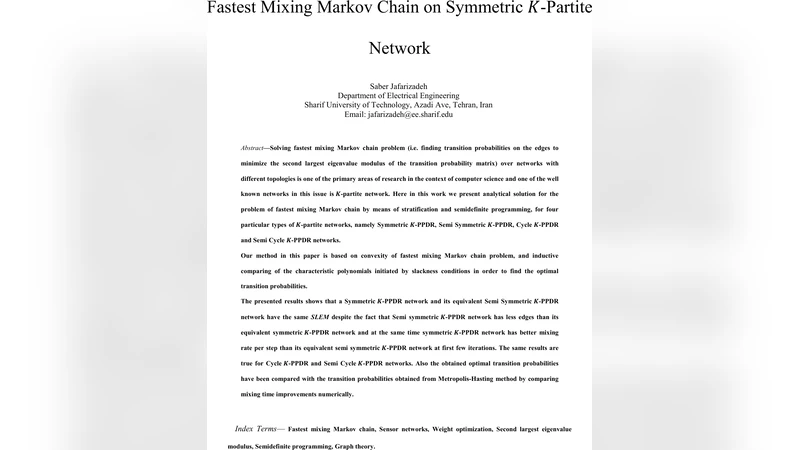Fastest Mixing Markov Chain on Symmetric K-Partite Network