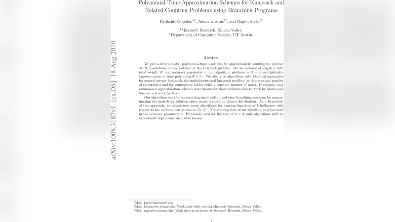 Polynomial-Time Approximation Schemes for Knapsack and Related Counting   Problems using Branching Programs