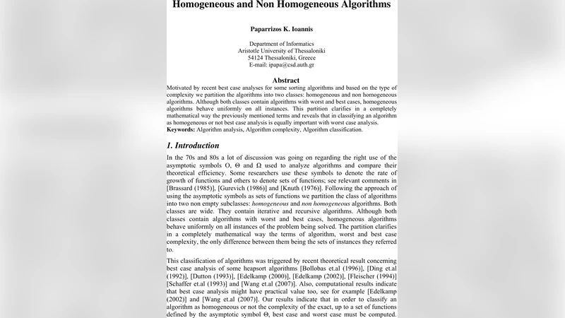 Homogeneous and Non Homogeneous Algorithms