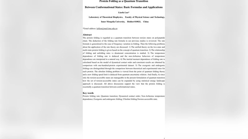 Protein Folding as a Quantum Transition Between Conformational States:   Basic Formulas and Applications