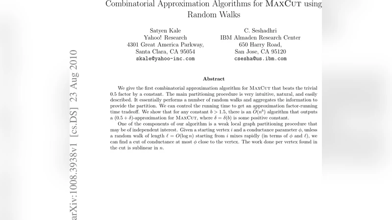 Combinatorial Approximation Algorithms for MaxCut using Random Walks