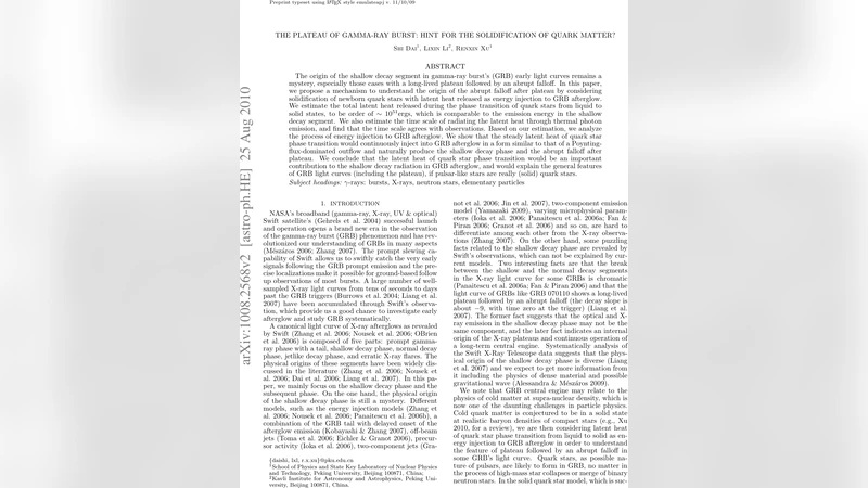 The Plateau of Gamma-ray Burst: Hint for the Solidification of Quark   Matter?
