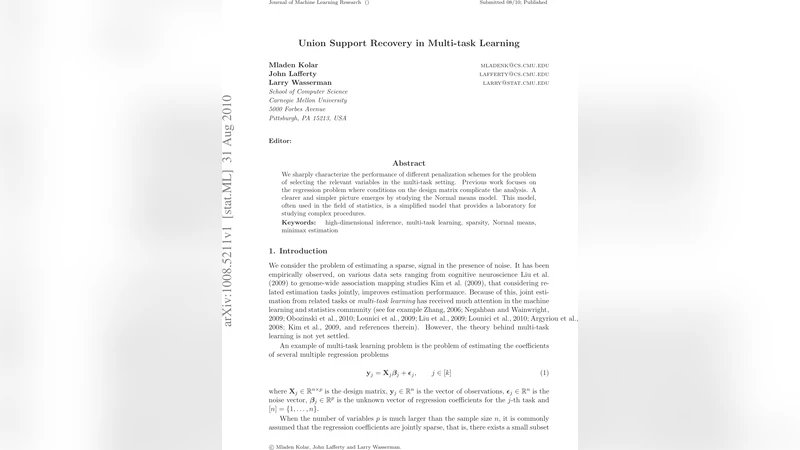 Union Support Recovery in Multi-task Learning