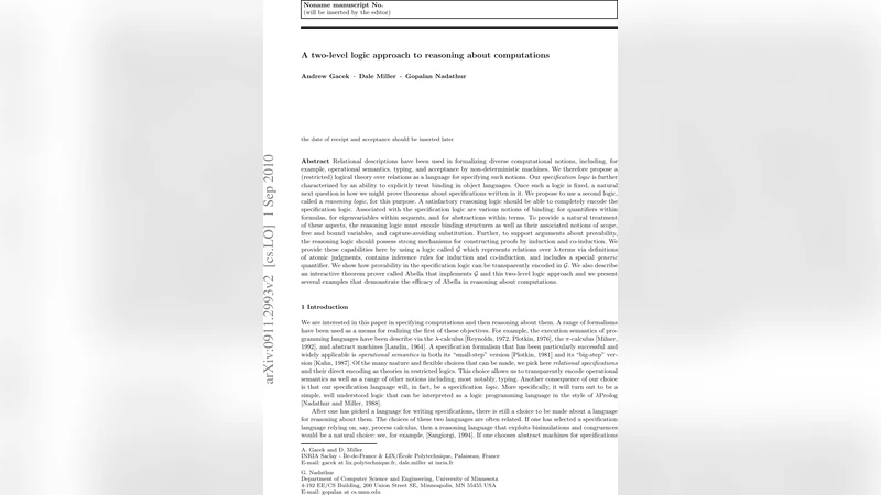A two-level logic approach to reasoning about computations