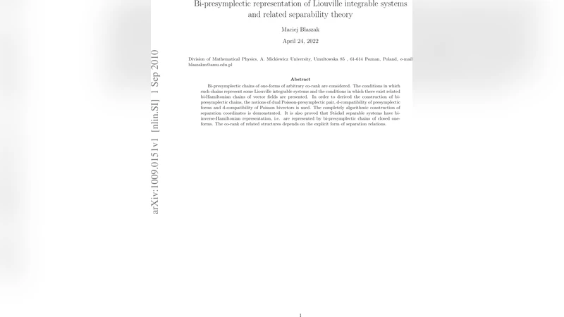 Bi-presymplectic representation of Liouville integrable systems and   related separability theory