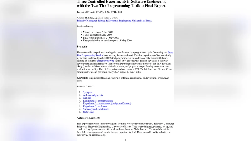 Three Controlled Experiments in Software Engineering with the Two-Tier   Programming Toolkit: Final Report