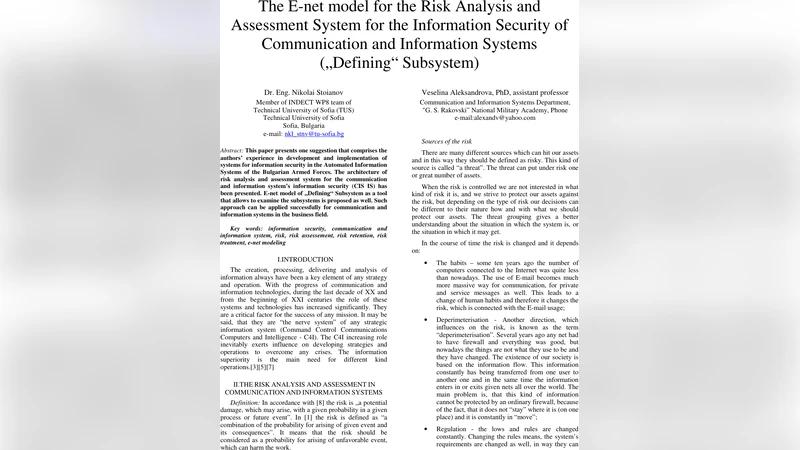 The E-net model for the Risk Analysis and Assessment System for the   Information Security of Communication and Information Systems ("Defining"   Subsystem)