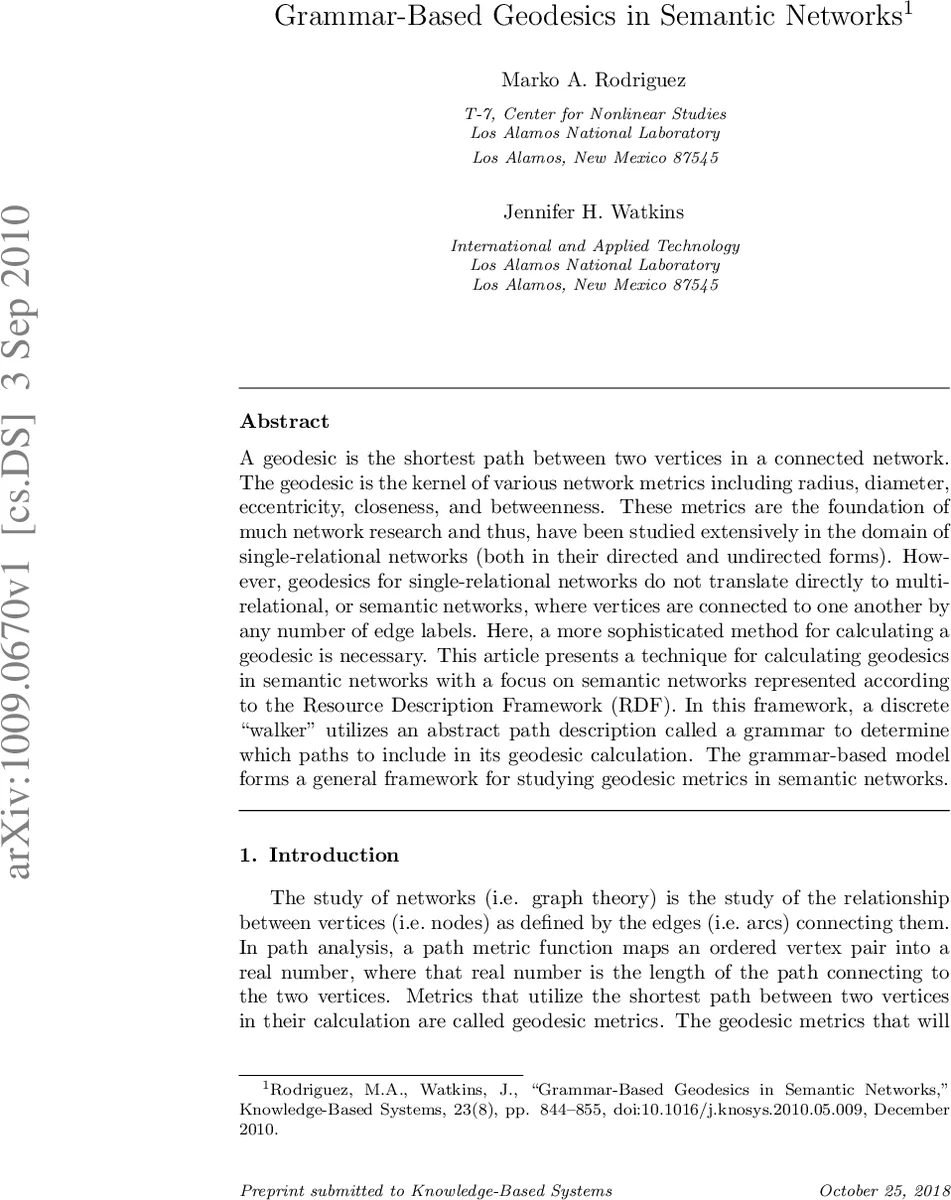 Grammar-Based Geodesics in Semantic Networks