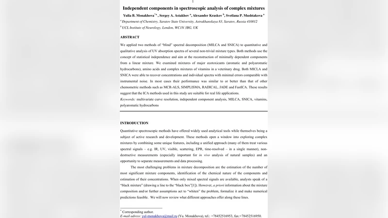 Independent components in spectroscopic analysis of complex mixtures