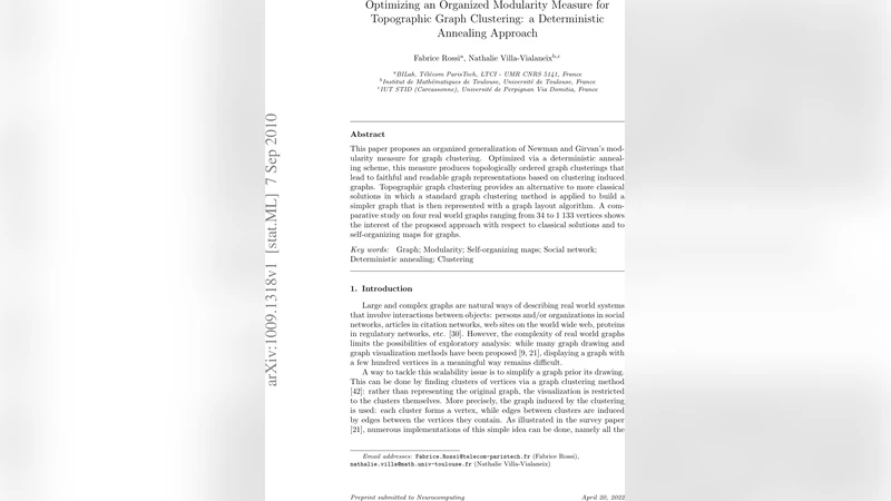 Optimizing an Organized Modularity Measure for Topographic Graph   Clustering: a Deterministic Annealing Approach