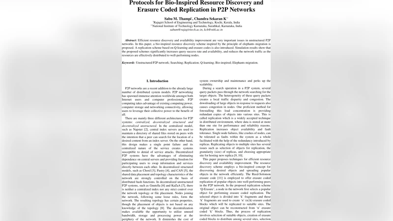 Protocols for Bio-Inspired Resource Discovery and Erasure Coded   Replication in P2P Networks