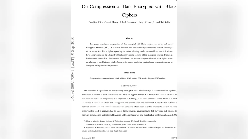 On Compression of Data Encrypted with Block Ciphers