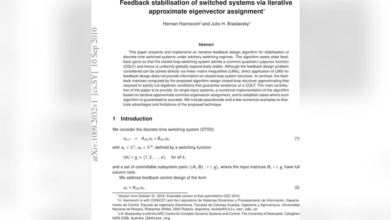 Feedback stabilisation of switched systems via iterative approximate   eigenvector assignment