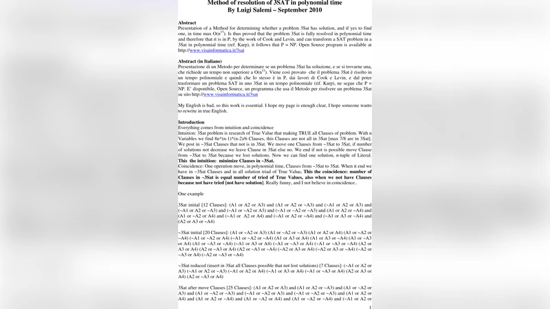 Method of resolution of 3SAT in polynomial time