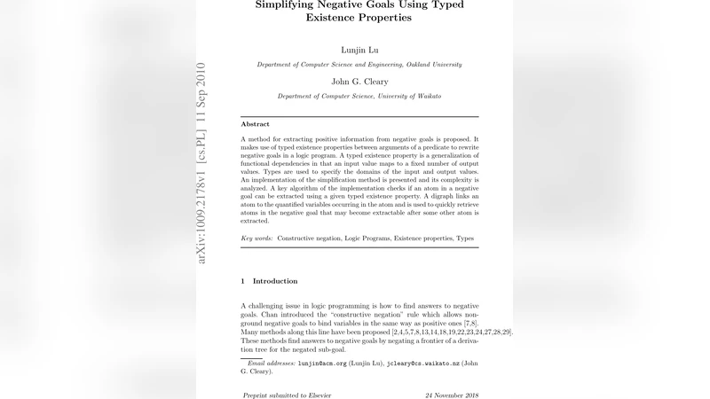 Simplifying Negative Goals Using Typed Existence Properties