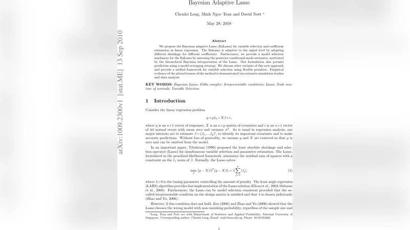 Bayesian Adaptive Lasso