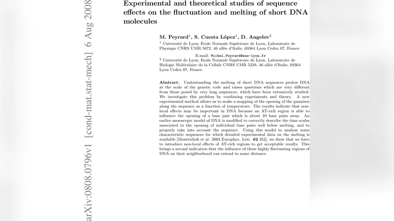Experimental and theoretical studies of sequence effects on the   fluctuation and melting of short DNA molecules