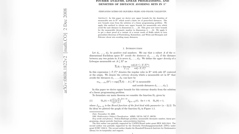 Fourier analysis, linear programming, and densities of distance avoiding   sets in R^n