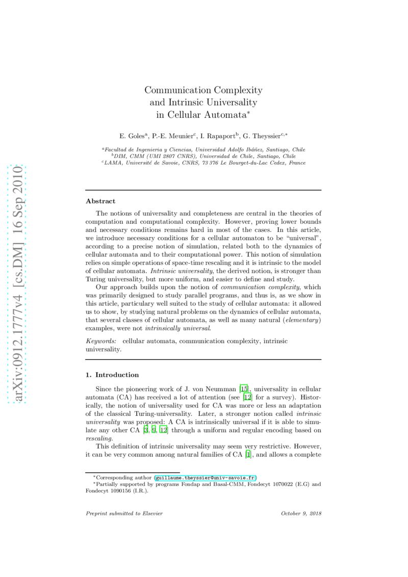 Communication Complexity and Intrinsic Universality in Cellular Automata