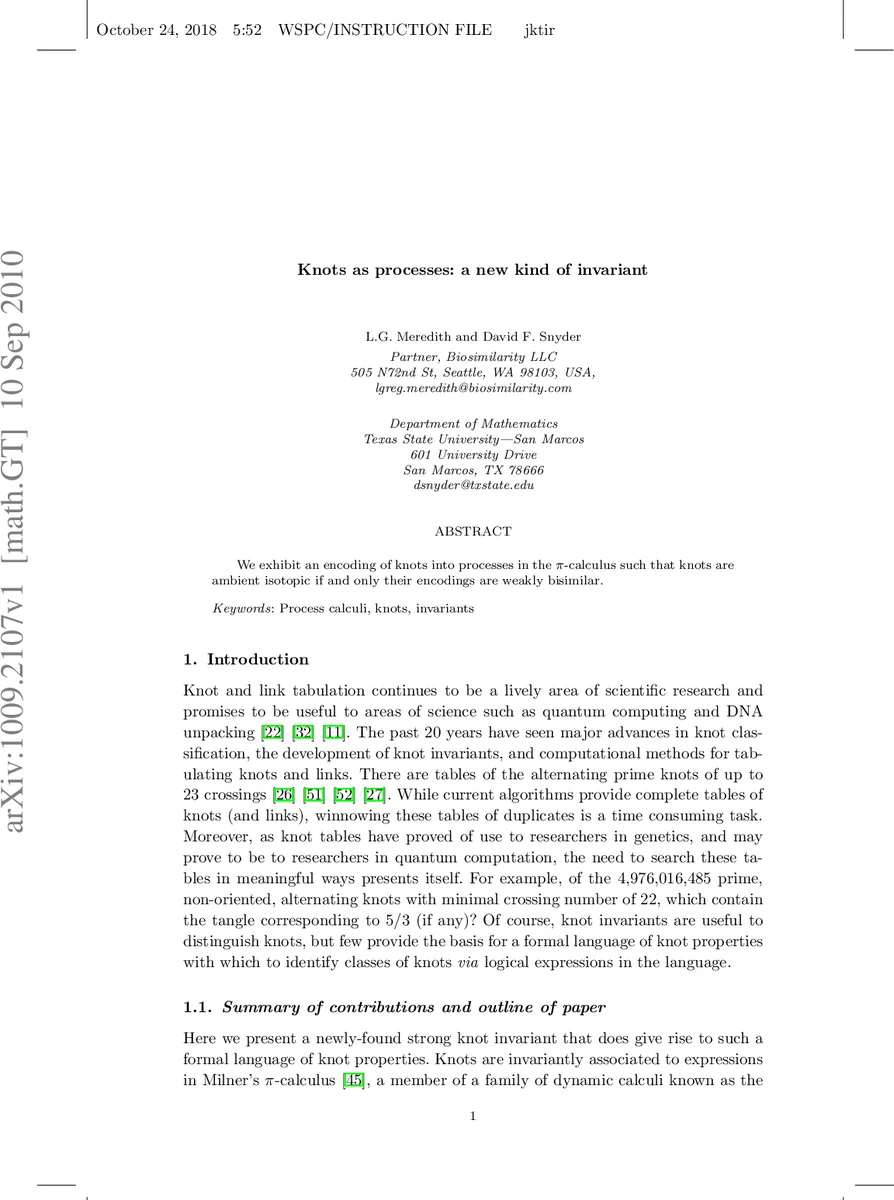 Knots as processes: a new kind of invariant