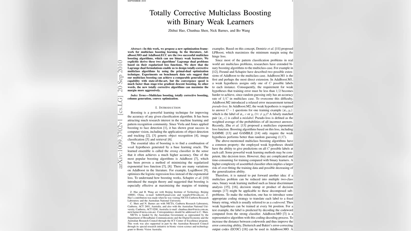 Totally Corrective Multiclass Boosting with Binary Weak Learners