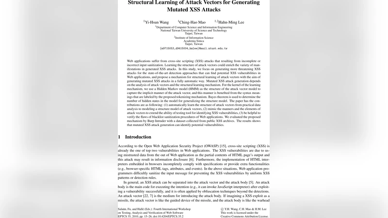 Structural Learning of Attack Vectors for Generating Mutated XSS Attacks