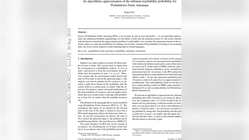 An algorithmic approximation of the infimum reachability probability for   Probabilistic Finite Automata