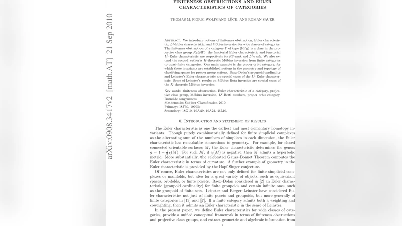 Finiteness obstructions and Euler characteristics of categories