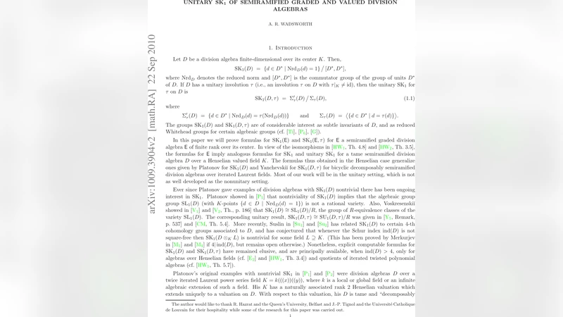 Unitary SK_1 of semiramified graded and valued division algebras