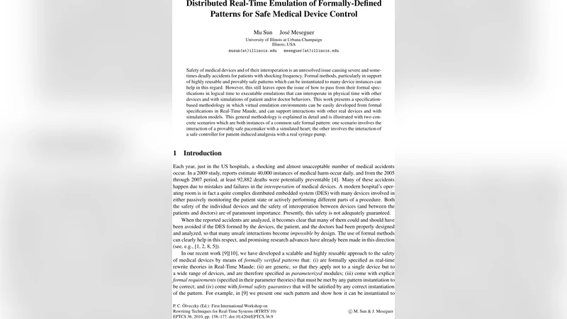 Distributed Real-Time Emulation of Formally-Defined Patterns for Safe   Medical Device Control
