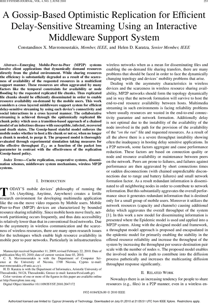 A Gossip-based optimistic replication for efficient delay-sensitive   streaming using an interactive middleware support system