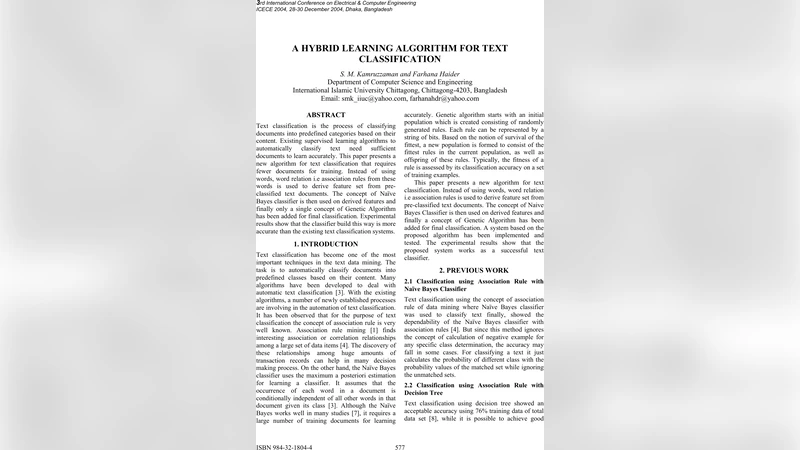 A hybrid learning algorithm for text classification