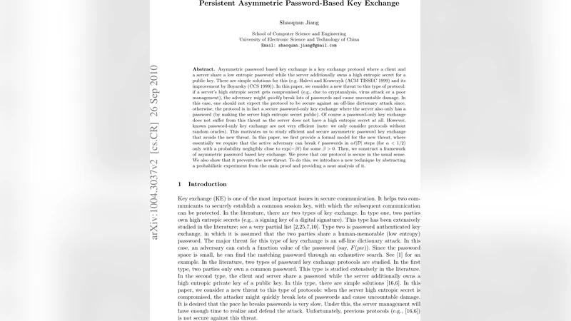 Persistent Asymmetric Password-Based Key Exchange