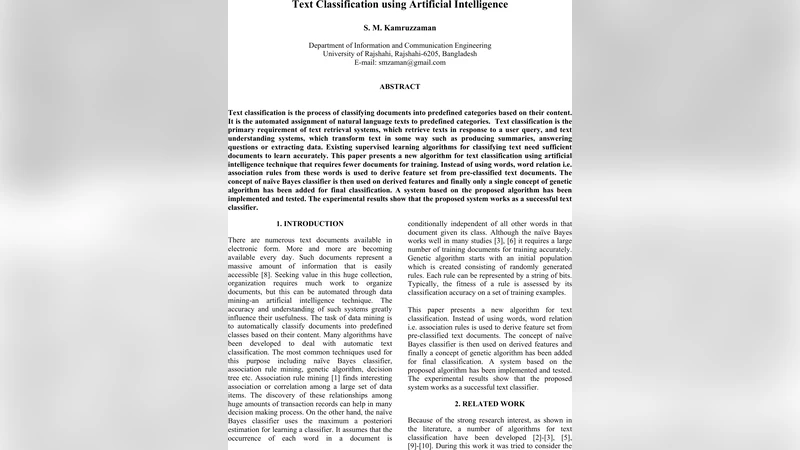 Text Classification using Artificial Intelligence