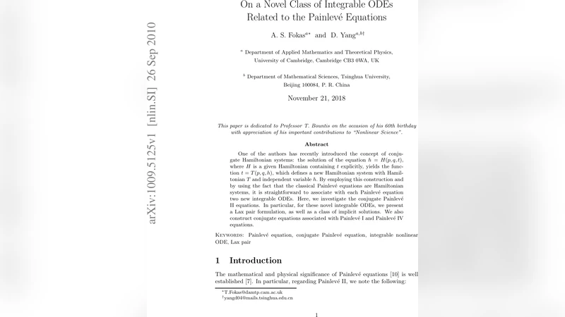 On a Novel Class of Integrable ODEs Related to the Painleve Equations