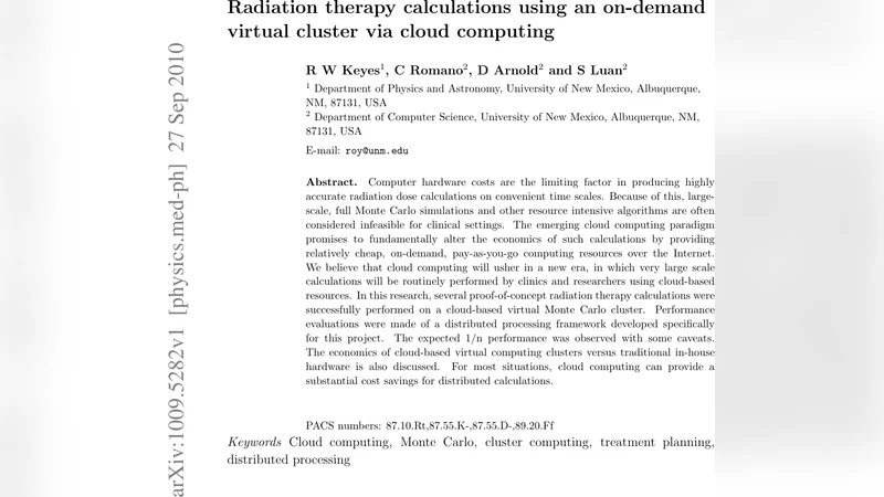 Radiation therapy calculations using an on-demand virtual cluster via   cloud computing