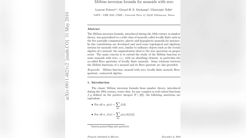 M"obius inversion formula for monoids with zero