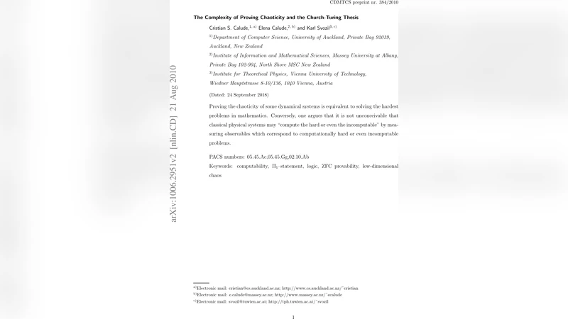 The Complexity of Proving Chaoticity and the Church-Turing Thesis